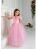 Pink Tulle Ruffle Ankle Length Flower Girl Dress